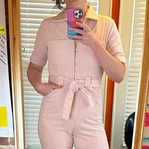& Other Stories Pink Corduroy Zip Belted Jumpsuit | size 6